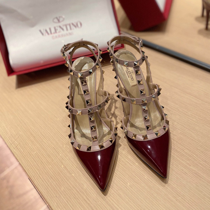 NIGO Valentino Women's Spring And Summer Rivets Cowhide High Heels Mirror Patent Leather Sheepskin Lining High Heels #nigo98361