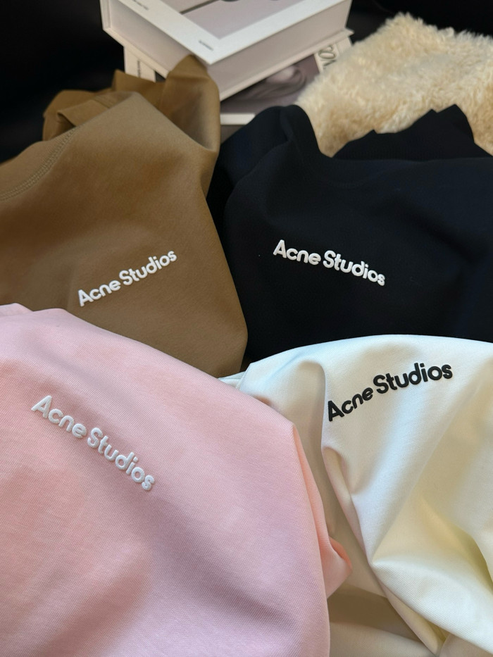 NIGO Acne Studios Men's Summer Solid Color Round Neck Pullover Loose Plain Knit Drop Shoulder Letter Short Sleeve T-Shirt #nigo98369
