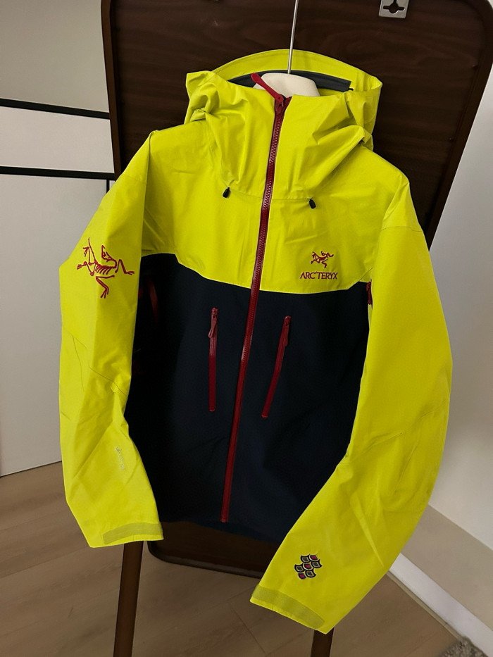 NIGO Arcteryx Men's Spring and Autumn ALPHA SV GORE-TEX Year of the Dragon Series Patchwork Outdoor Hooded Waterproof Windproof Jacket #nigo98372
