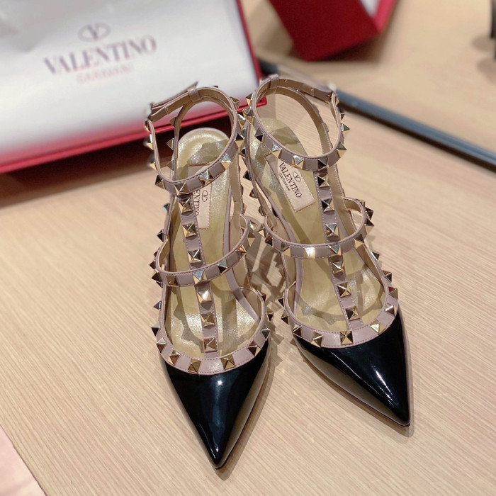 NIGO Valentino Women's Spring And Summer Rivets Cowhide High Heels Mirror Patent Leather Sheepskin Lining High Heels #nigo98361