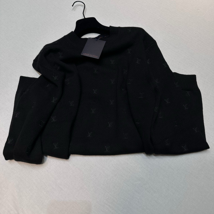 NIGO Louis Vuitton Men's Fall And Winter Black Long Sleeve Logo Embroidered Signature Merino Crewneck Sweater #nigo98236
