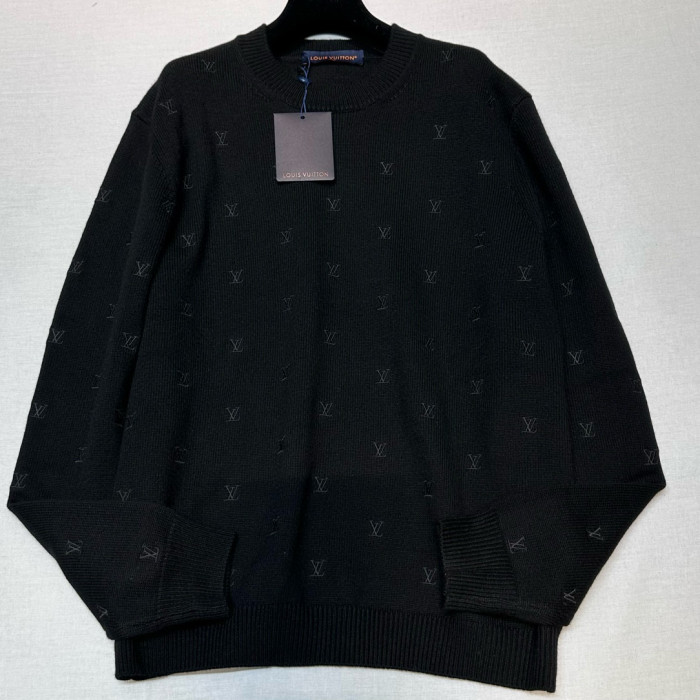 NIGO Louis Vuitton Men's Fall And Winter Black Long Sleeve Logo Embroidered Signature Merino Crewneck Sweater #nigo98236