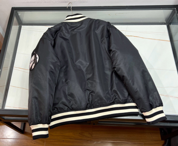 NIGO Louis Vuitton Men's Spring and Fall Black Striped Letter Single Breasted Jacket Embroidered Nylon Baseball Blouson #nigo98379