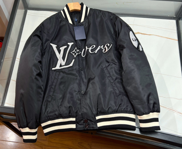 NIGO Louis Vuitton Men's Spring and Fall Black Striped Letter Single Breasted Jacket Embroidered Nylon Baseball Blouson #nigo98379