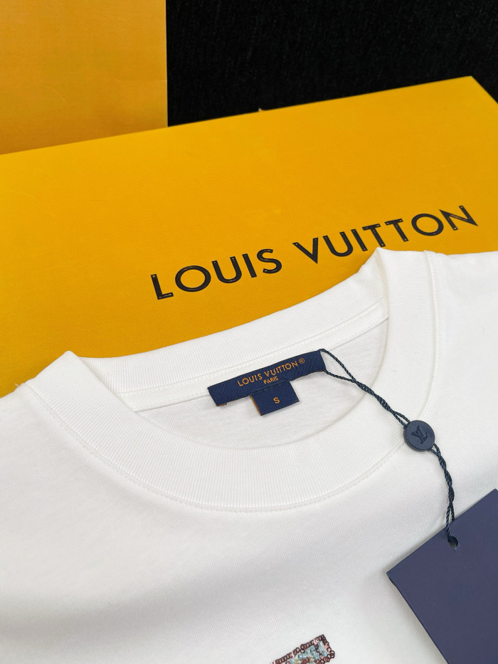 NIGO Louis Vuitton Men's Summer Logo Beaded Embroidery White Cotton Round Neck Short Sleeve T-Shirt #nigo98378