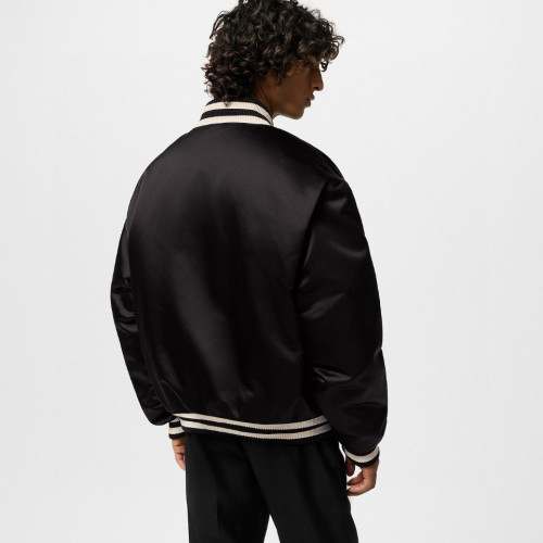 NIGO Louis Vuitton Men's Spring and Fall Black Striped Letter Single Breasted Jacket Embroidered Nylon Baseball Blouson #nigo98379