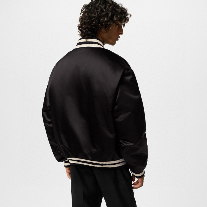 NIGO Louis Vuitton Men's Spring and Fall Black Striped Letter Single Breasted Jacket Embroidered Nylon Baseball Blouson #nigo98379