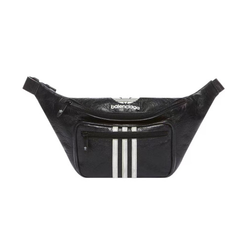NIGO Balenciaga X Adidas Men's Black and White Stripe Zipper Closure Logo Printed Sheep Leather Shoulder Crossbody Waist Bag Bags #nigo98396