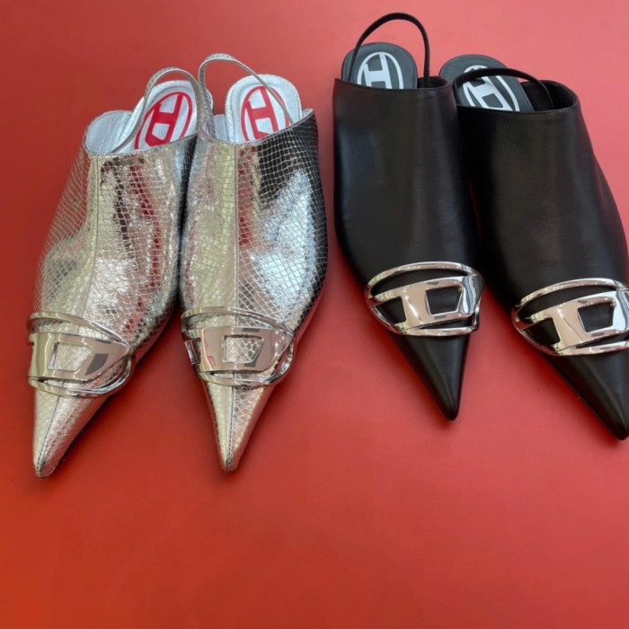 NIGO Dlesel Women's Summer Metal Logo Leather Denim Pointed Toe Flat Shoes #nigo98395