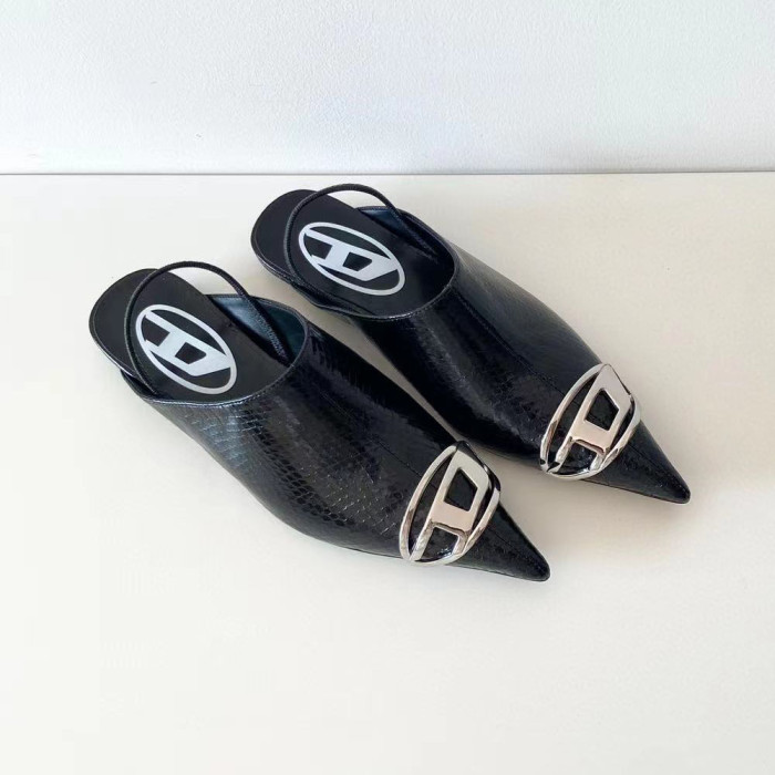 NIGO Dlesel Women's Summer Metal Logo Leather Denim Pointed Toe Flat Shoes #nigo98395