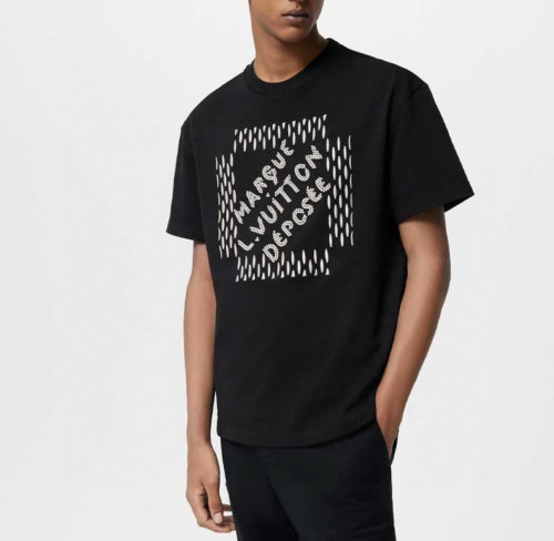 NIGO Louis Vuitton Men's Summer Beaded Embroidered Logo Black Round Neck Cotton Short Sleeve T-Shirt #nigo98411
