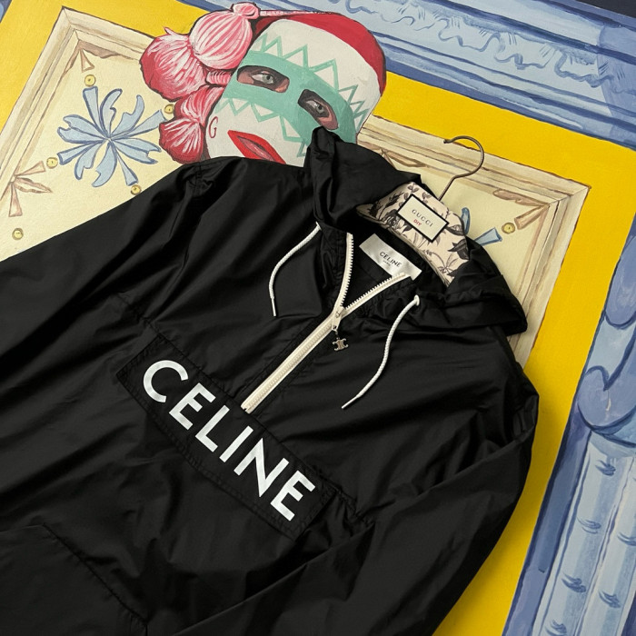 NIGO Celine Men's Spring and Fall Logo Printed Nylon Regular Fit Half Zip Hooded Pullover Jacket #nigo98419