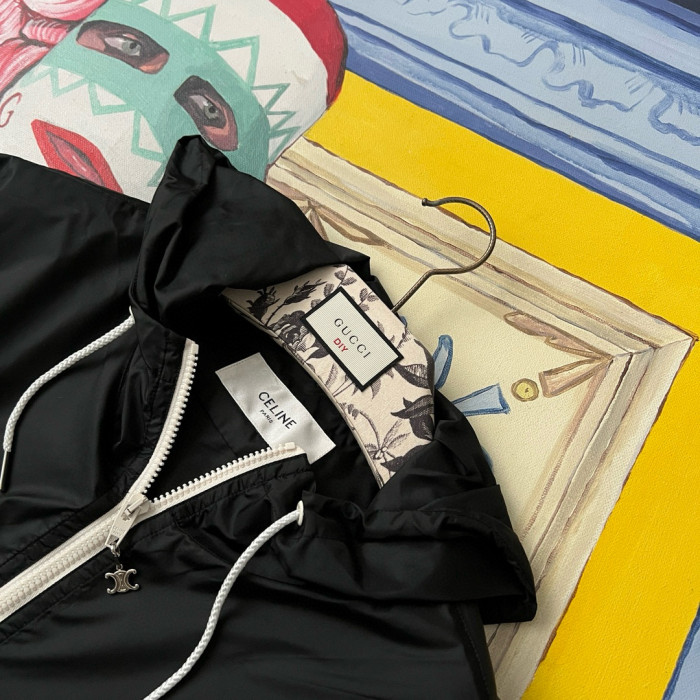 NIGO Celine Men's Spring and Fall Logo Printed Nylon Regular Fit Half Zip Hooded Pullover Jacket #nigo98419