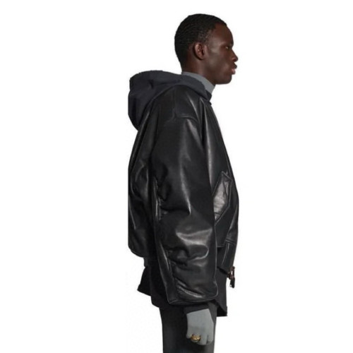 NIGO Balenciaga Men's Women's Spring and Autumn Long Sleeve Zipper Loose Black Glossy Cowhide Hooded Aviator Jacket Ngvp #nigo7844