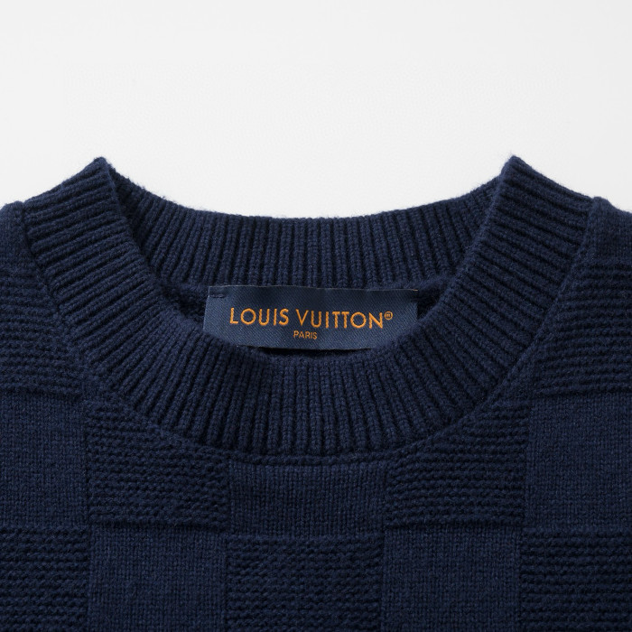 NIGO Louis Vuitton Men's Spring and Autumn Letter Embroidery Blue Crew Neck Casual Pullover Wool Sweater #nigo98436