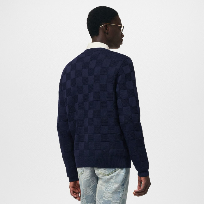 NIGO Louis Vuitton Men's Spring and Autumn Letter Embroidery Blue Crew Neck Casual Pullover Wool Sweater #nigo98436