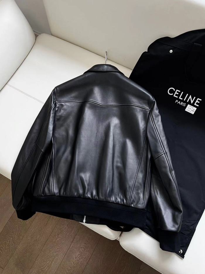 NIGO Celine Men's Fall And Winter Black Lambskin Lapel Zipper Long Sleeve Jacket #nigo98456