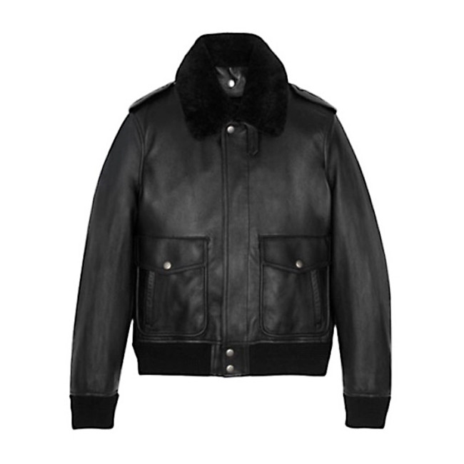 NIGO Saint Laurent Men's Winter Black Pilot Single Breasted Zipper Leather Jacket #nigo98459