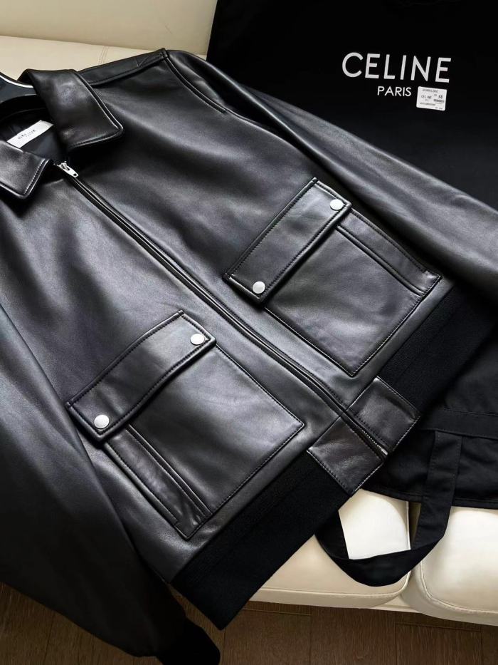 NIGO Celine Men's Fall And Winter Black Lambskin Lapel Zipper Long Sleeve Jacket #nigo98456