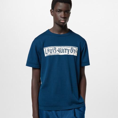 NIGO Louis Vuitton Men's Summer Blue Letter Printed Straight Round Neck Cotton Short Sleeve T-Shirt #nigo98444
