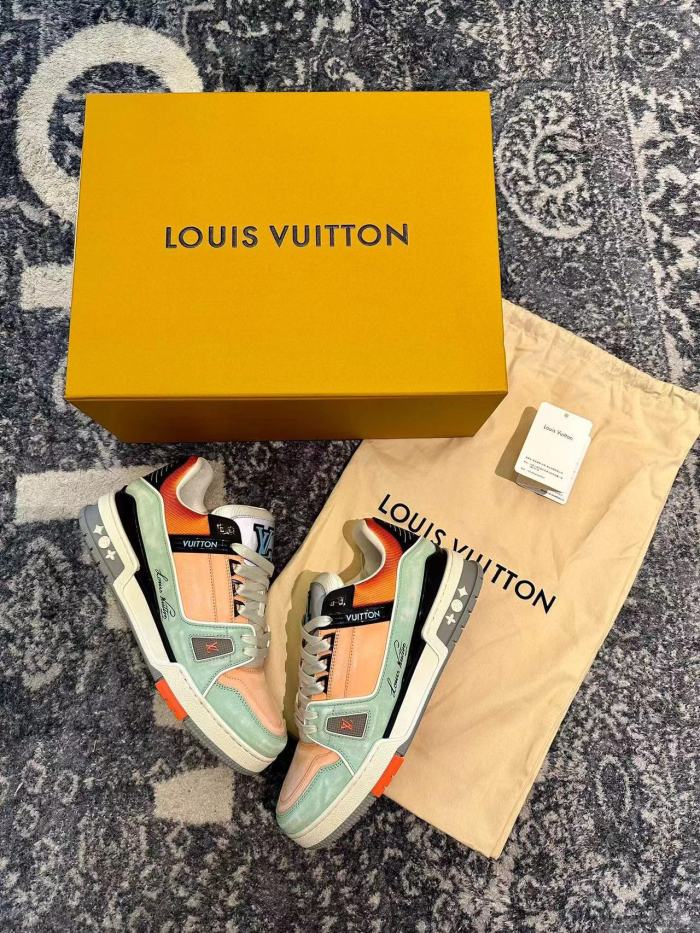 NIGO Louis Vuitton Trainer Men's Colorblocking Round Toe Lace Up Low Top Board Shoes Sneakers #nigo98453