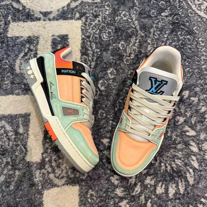 NIGO Louis Vuitton Trainer Men's Colorblocking Round Toe Lace Up Low Top Board Shoes Sneakers #nigo98453