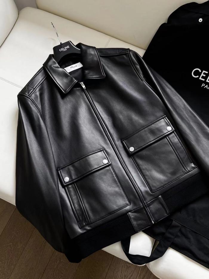 NIGO Celine Men's Fall And Winter Black Lambskin Lapel Zipper Long Sleeve Jacket #nigo98456