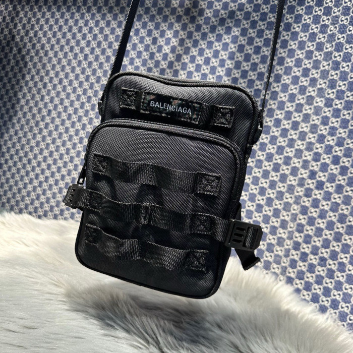 NIGO Balenciaga Army Men's Black Removable Adjustable Shoulder Strap Zipper Closure Nylon Polyester Shoulder Crossbody Bag #nigo98467