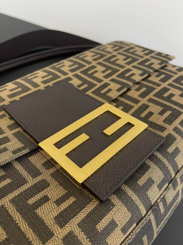 NIGO Fendi Women's Ladies Brown FF Printed Flap Magnetic Clasp Closure Jacquard Fabric Baguette Bag Shoulder Tote Handbag Bags #nigo98485