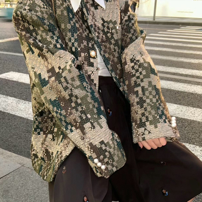 NIGO Louis Vuitton Men's Spring And Fall Fashion Mini Checkerboard Plaid Round Neck Jacket Pearl Buttons Casual Jacket Ngvp #nigo7854