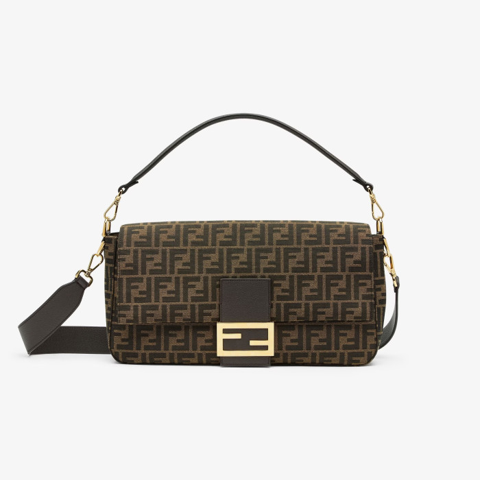 NIGO Fendi Women's Ladies Brown FF Printed Flap Magnetic Clasp Closure Jacquard Fabric Baguette Bag Shoulder Tote Handbag Bags #nigo98485