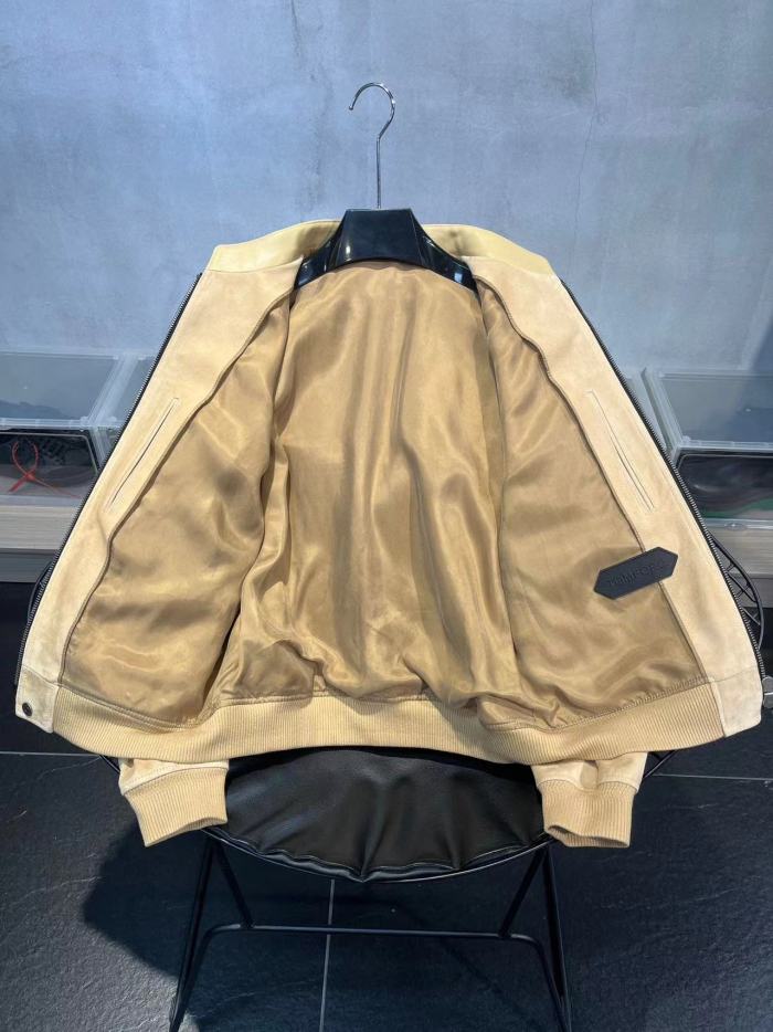 Nigo Tom Ford Men's Winter Khaki Stand Collar Zipper Long Sleeve Regular Fit Suede Pilot Jacket #nigo98472
