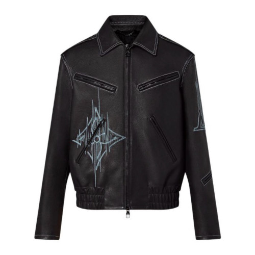 Nigo Louis Vuitton Men's Fall And Winter Zipper Decoration Lapel Zipper Drawstring Long Sleeved Cowhide Leather Jacket #nigo98479