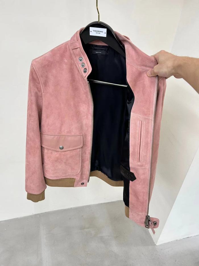 Nigo Tom Ford Men And Women With The Same Models Of Fall And Winter Color Collision Collar Loose Lambskin Leather Jacket #nigo98481