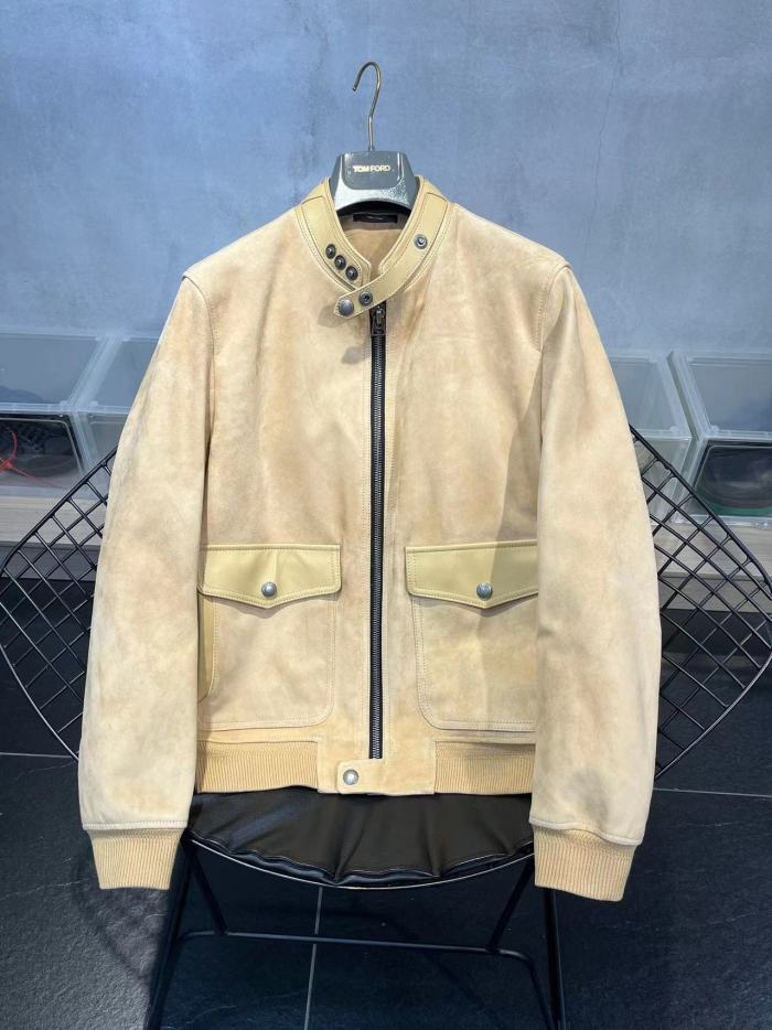 Nigo Tom Ford Men's Winter Khaki Stand Collar Zipper Long Sleeve Regular Fit Suede Pilot Jacket #nigo98472