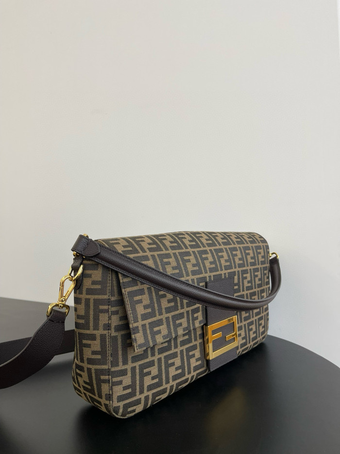 NIGO Fendi Women's Ladies Brown FF Printed Flap Magnetic Clasp Closure Jacquard Fabric Baguette Bag Shoulder Tote Handbag Bags #nigo98485