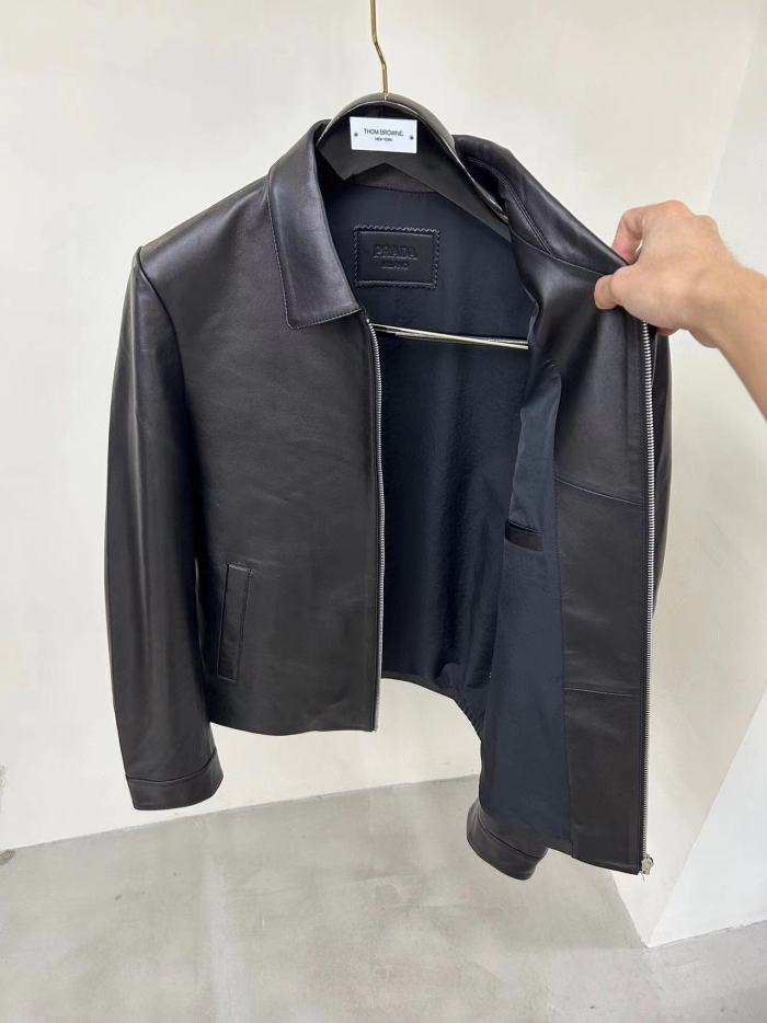 NIGO Prada Men's Fall And Winter Black Sheepskin Lapel Zipper Long Sleeved Jacket #nigo98475