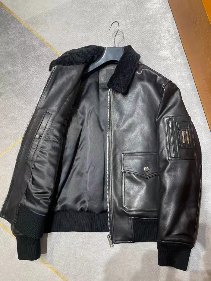 NIGO Givenchy Men's Winter Black Lamb Fur Collar Lapel Lambskin Leather Zipper Jacket #nigo98473