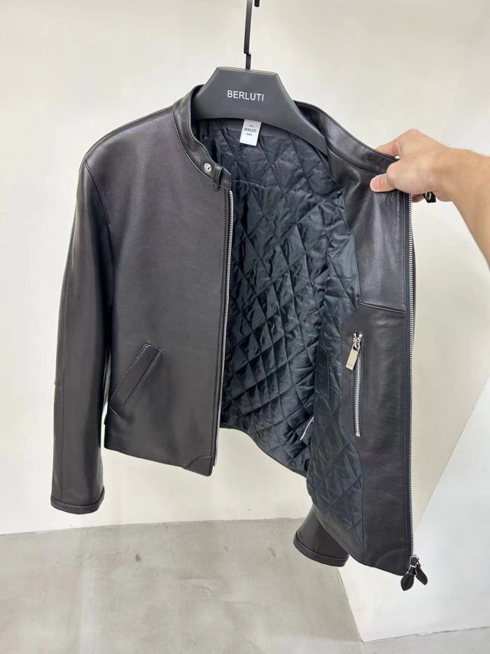 NIGO Berluti Men's Fall And Winter Collar Slim Biker Lambskin Leather Long Sleeve Jacket #nigo98477