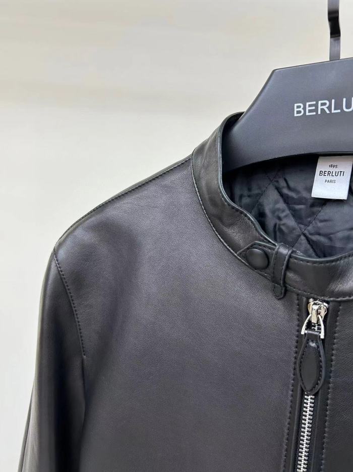 NIGO Berluti Men's Fall And Winter Collar Slim Biker Lambskin Leather Long Sleeve Jacket #nigo98477