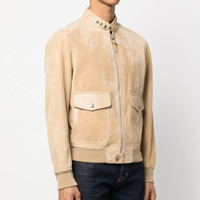 Nigo Tom Ford Men's Winter Khaki Stand Collar Zipper Long Sleeve Regular Fit Suede Pilot Jacket #nigo98472