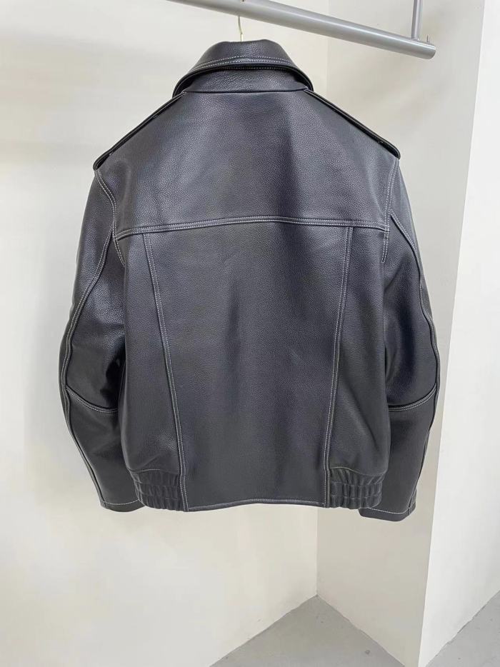 Nigo Louis Vuitton Men's Fall And Winter Zipper Decoration Lapel Zipper Drawstring Long Sleeved Cowhide Leather Jacket #nigo98479