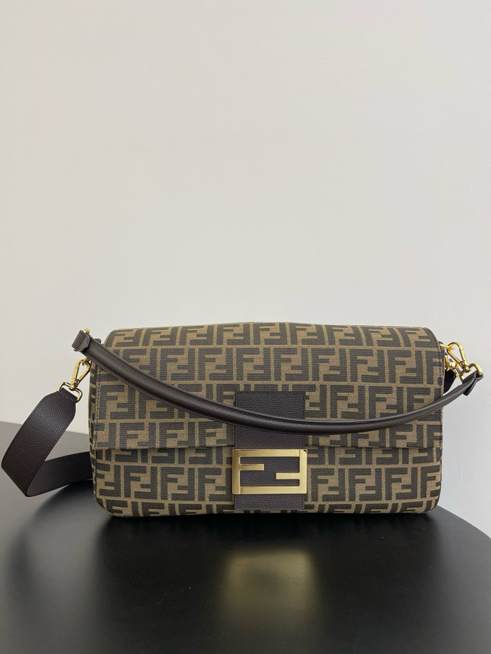 NIGO Fendi Women's Ladies Brown FF Printed Flap Magnetic Clasp Closure Jacquard Fabric Baguette Bag Shoulder Tote Handbag Bags #nigo98485