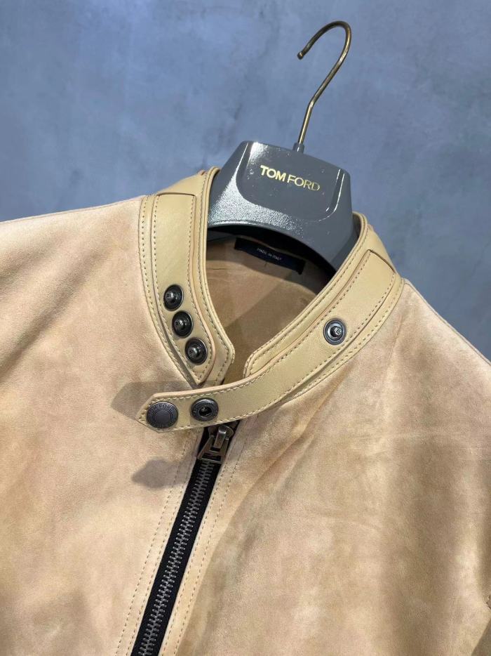 Nigo Tom Ford Men's Winter Khaki Stand Collar Zipper Long Sleeve Regular Fit Suede Pilot Jacket #nigo98472
