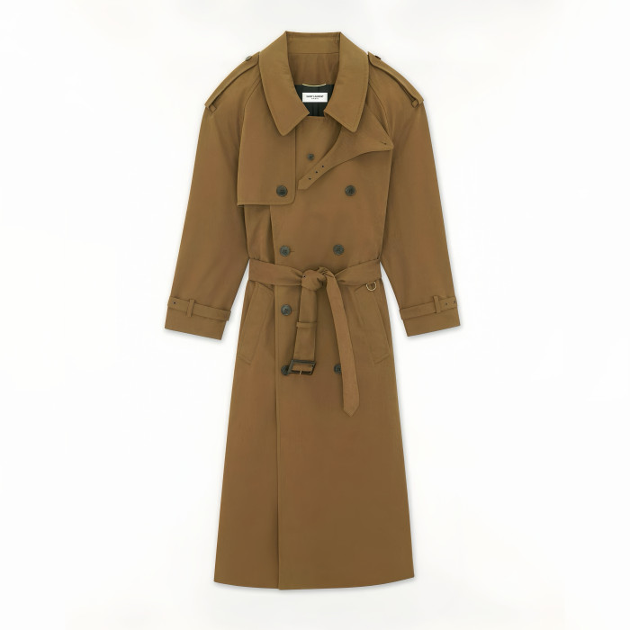NIGO Saint Laurent Women's Spring And Autumn Solid Color Belt Double-Breasted Buckle Lapel Medium-Length Cotton Long-Sleeved Windbreaker Jacket Ngvp #nigo7867