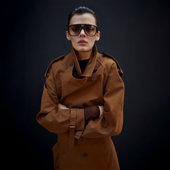 NIGO Saint Laurent Women's Spring And Autumn Solid Color Belt Double-Breasted Buckle Lapel Medium-Length Cotton Long-Sleeved Windbreaker Jacket Ngvp #nigo7867
