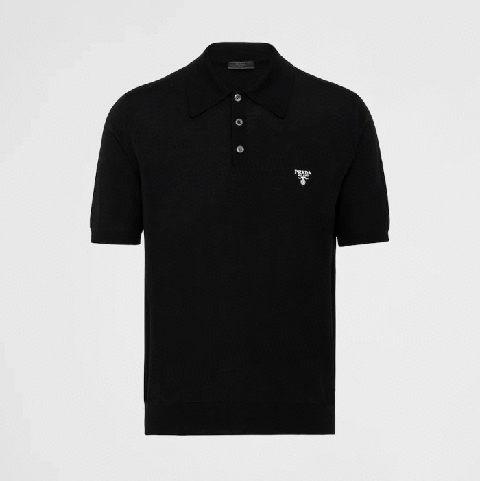 NIGO Prada Men's Summer Solid Color Embroidered Logo Wool Knit Polo Shirt Short Sleeve T-Shirt #nigo98532