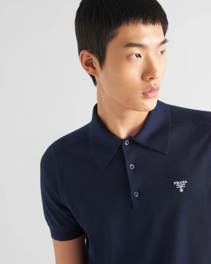 NIGO Prada Men's Summer Solid Color Embroidered Logo Wool Knit Polo Shirt Short Sleeve T-Shirt #nigo98532