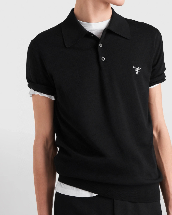 NIGO Prada Men's Summer Solid Color Embroidered Logo Wool Knit Polo Shirt Short Sleeve T-Shirt #nigo98532