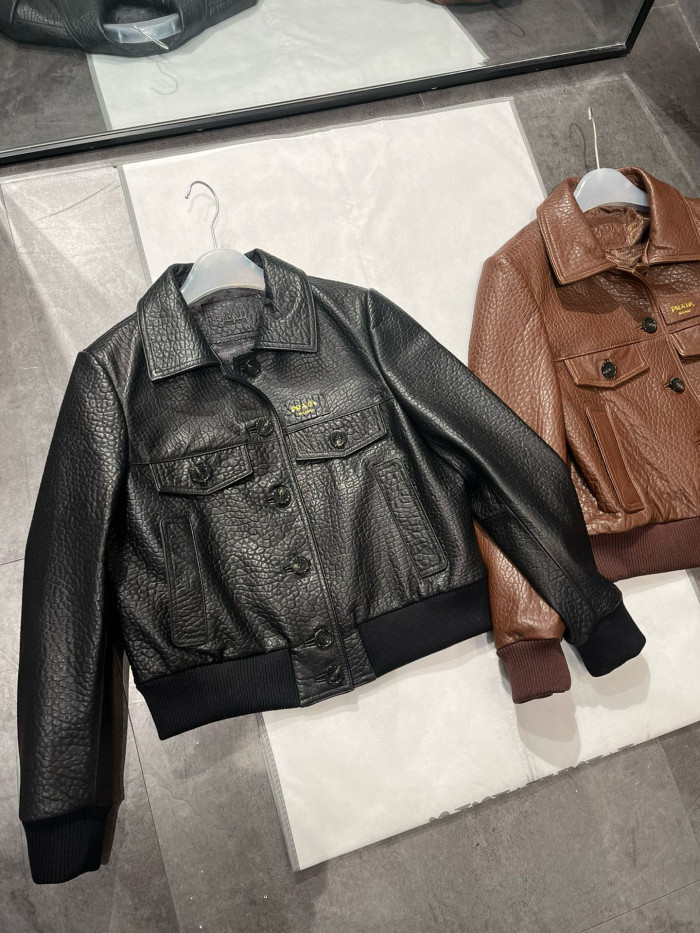 NIGO Prada Women's Winter Solid Color Single Breasted Long Sleeve Lapel Lambskin Jacket #nigo98533